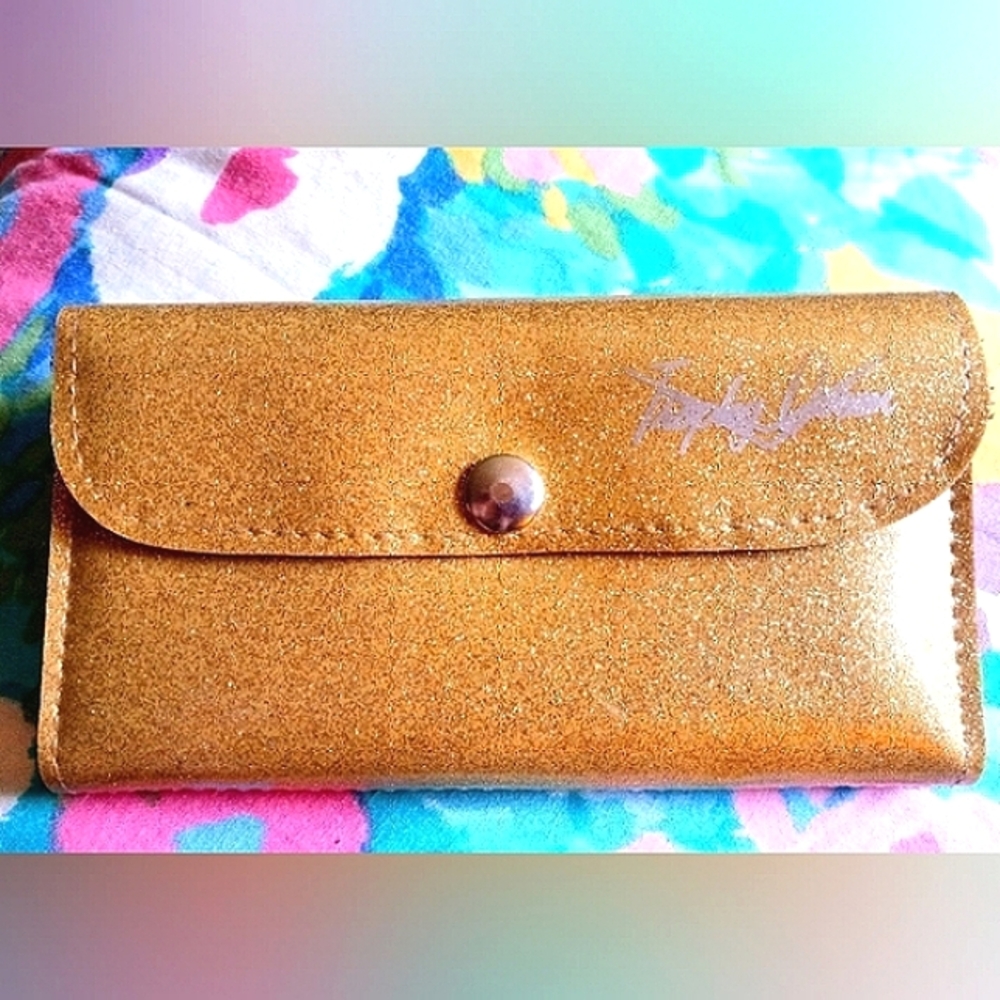 TROPHY QUEEN Y2K Gold Glitter Vinyl Wallet or Mini-Clutch Rocker Biker Chic